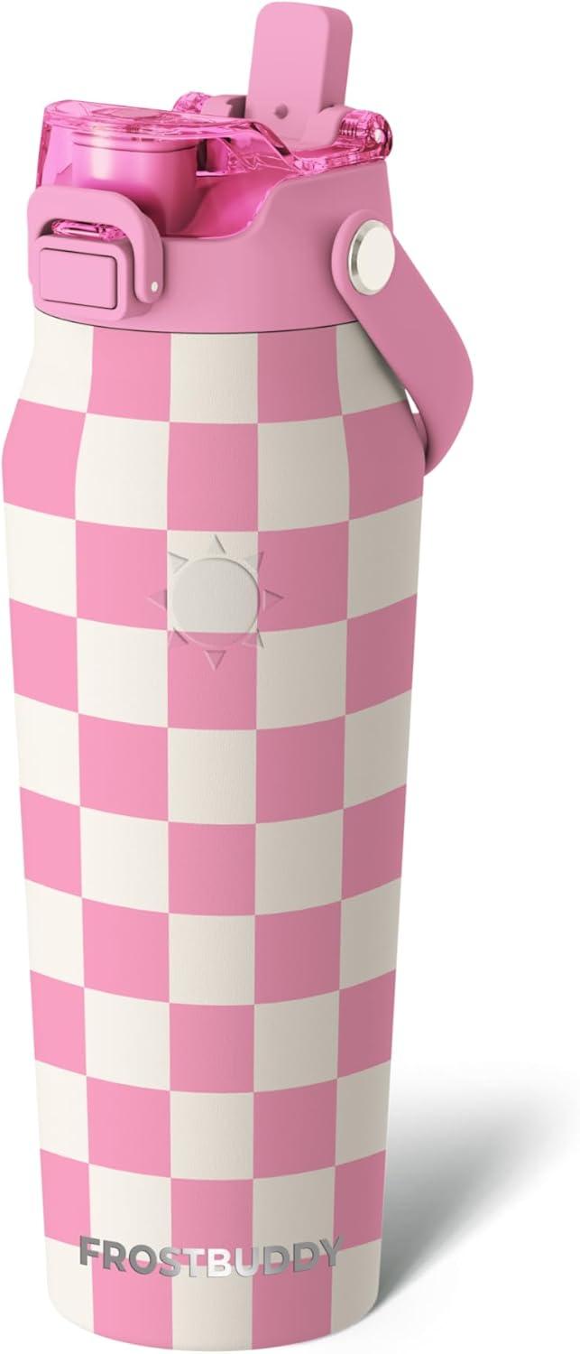 imageFrost Buddy 32oz Insulated Water Bottle with Straw ampamp Chug Lid  LeakProof Stainless Steel  24Hours Cold  SweatProof Cup Holder Friendly  Ideal for Gym Travel Sports ampamp Everyday HydrationPink Checkered