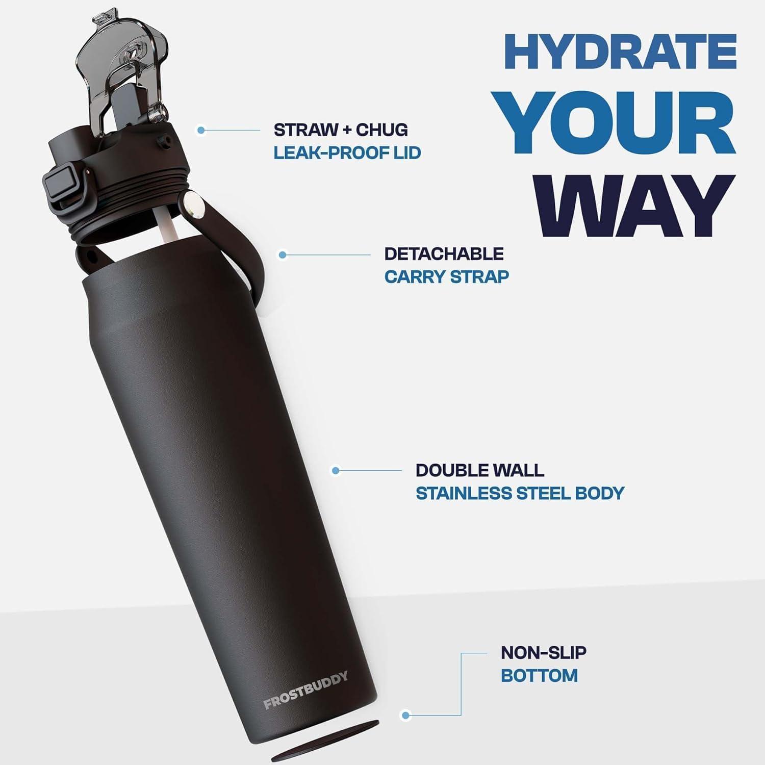 imageFrost Buddy 32oz Insulated Water Bottle with Straw ampamp Chug Lid  LeakProof Stainless Steel  24Hours Cold  SweatProof Cup Holder Friendly  Ideal for Gym Travel Sports ampamp Everyday HydrationWinter Rose