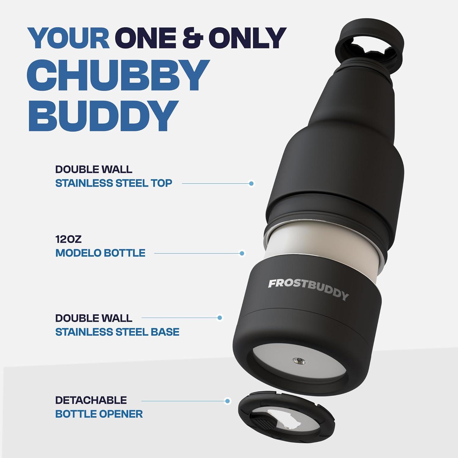 imageFrost Buddy Chubby Buddy  Mexican Beer Bottle Cooler  Stainless Steel Double Wall Vacuum Insulated compatible with Modelo Beers BlackMexico