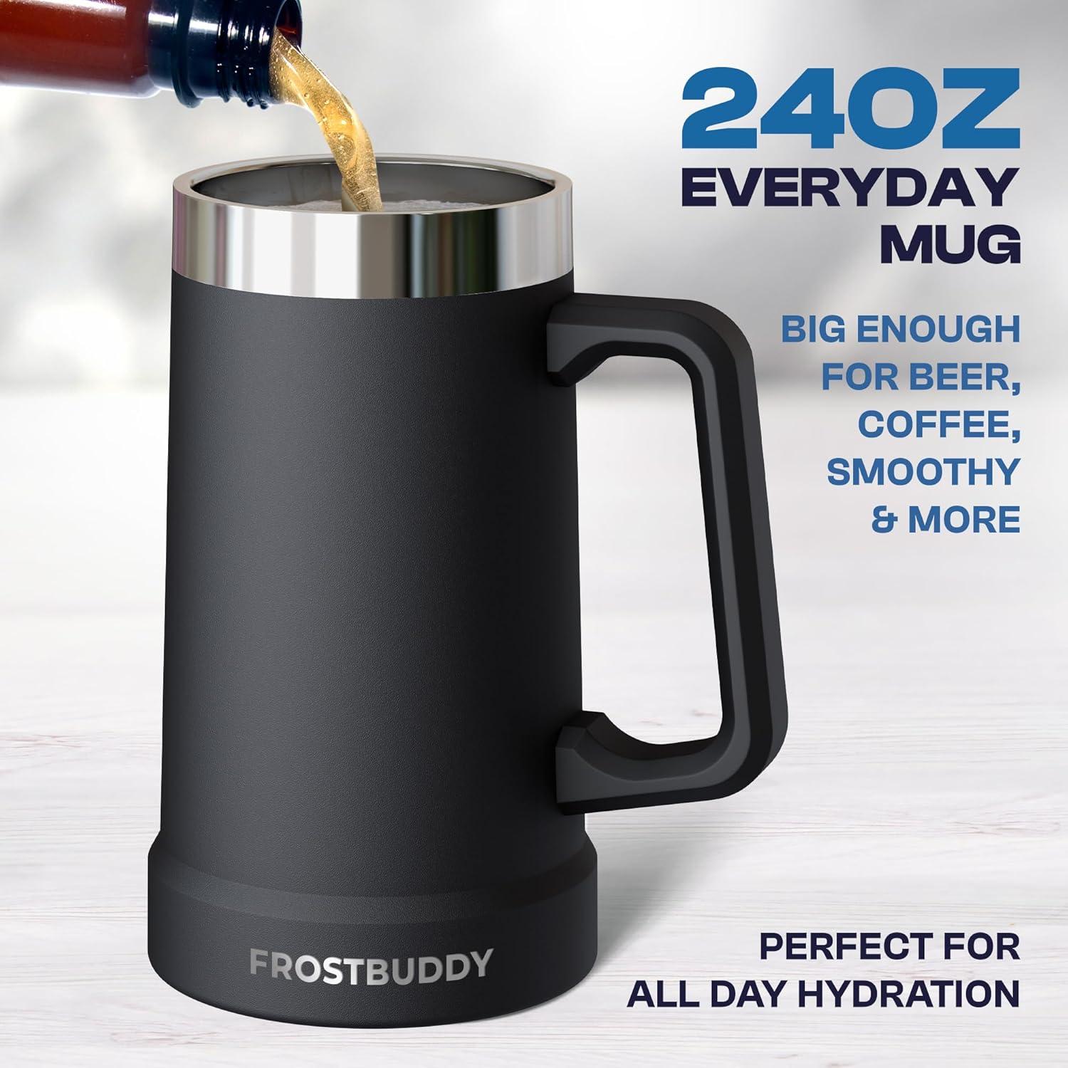 imageFrost Buddy Stein Buddy  24oz Insulated Stainless Steel Beer Stein Mug with Handle  Keeps Beer Cold for Hours  Ideal for Tailgating Parties BBQs and Gifts CrimsonCrimson