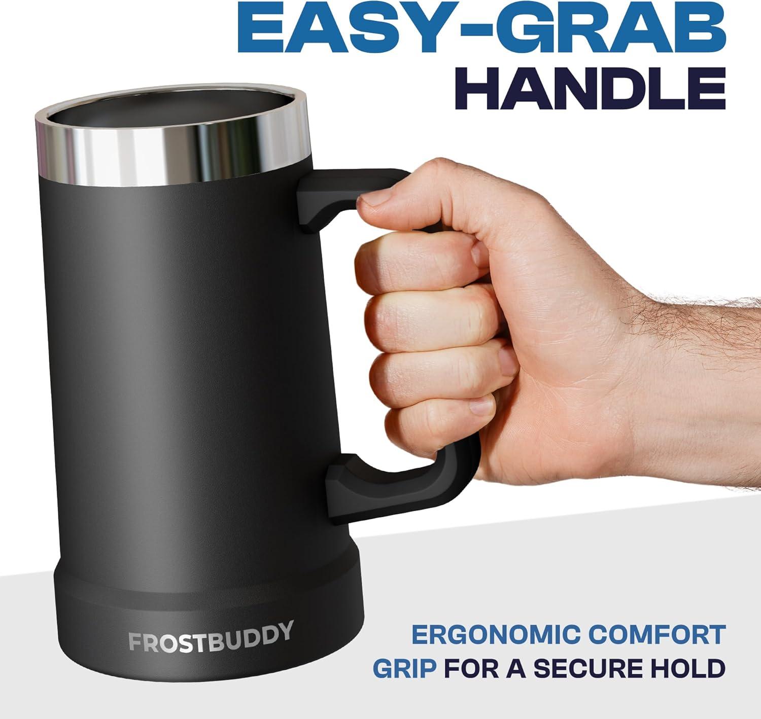imageFrost Buddy Stein Buddy  24oz Insulated Stainless Steel Beer Stein Mug with Handle  Keeps Beer Cold for Hours  Ideal for Tailgating Parties BBQs and Gifts CrimsonWhite