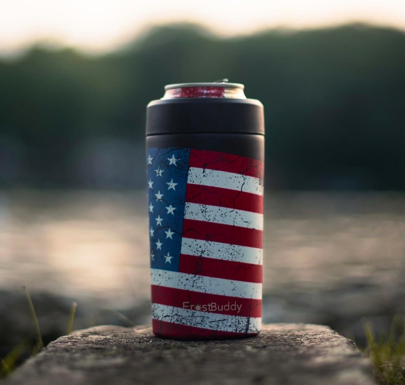 imageFrost Buddy Universal Buddy Can Cooler  Fits All  For Regular 12 ampamp 16 oz or SlimSize Bottles  Insulated DoubleWalled Stainless Steel MericaNavy