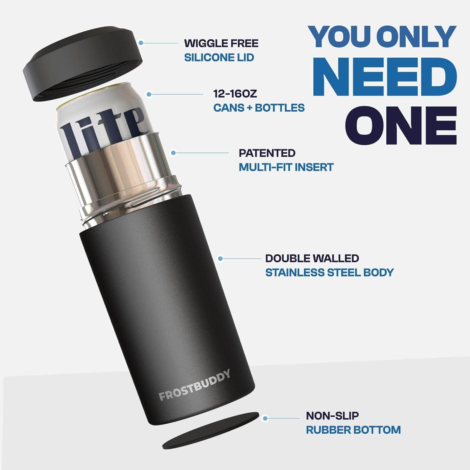 imageFrost Buddy Universal Can Cooler  Fits All  Stainless Steel Can Cooler for 12 oz ampamp 16 oz Regular or Slim Cans ampamp Bottles  Stainless Steel Michigan WolverinesIowa State Hawkeyes