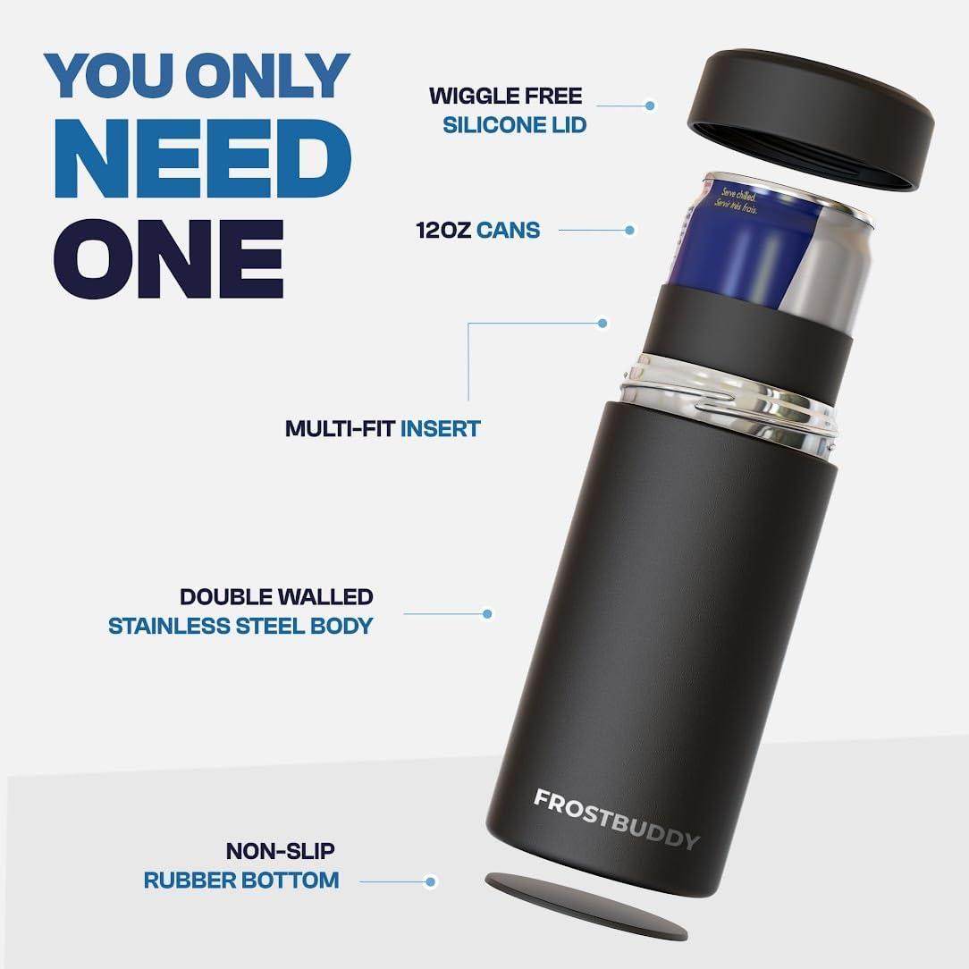 imageFrost Buddy Universal Mini Can Cooler  Fits 12oz Slim ampamp 75oz Mini Cans  Vacuum Insulated Stainless Steel  Keeps Beverages Cold or Hot  Compact Travel ampamp Cup Holder FriendlyPicnic Perfect