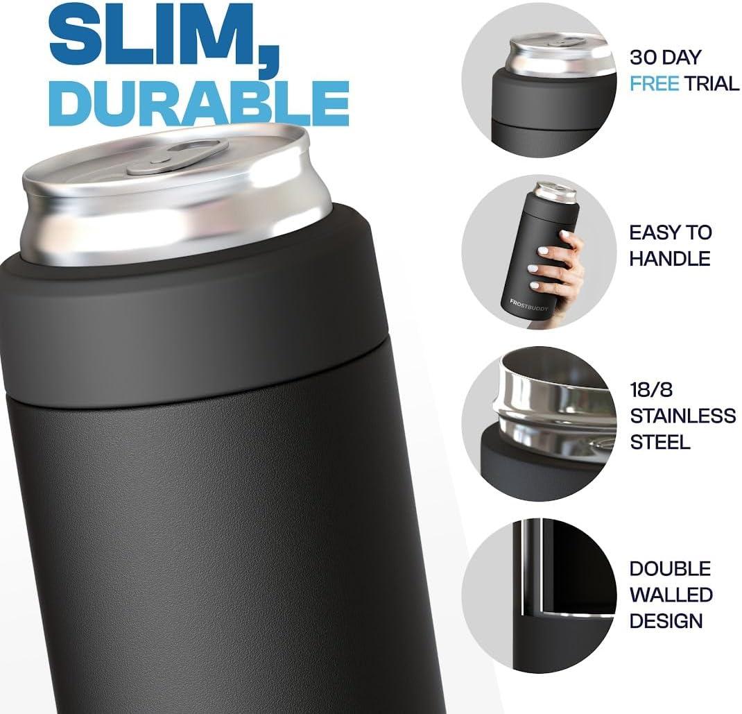 imageFrost Buddy Universal Mini Can Cooler  Fits 12oz Slim ampamp 75oz Mini Cans  Vacuum Insulated Stainless Steel  Keeps Beverages Cold or Hot  Compact Travel ampamp Cup Holder FriendlyAurora
