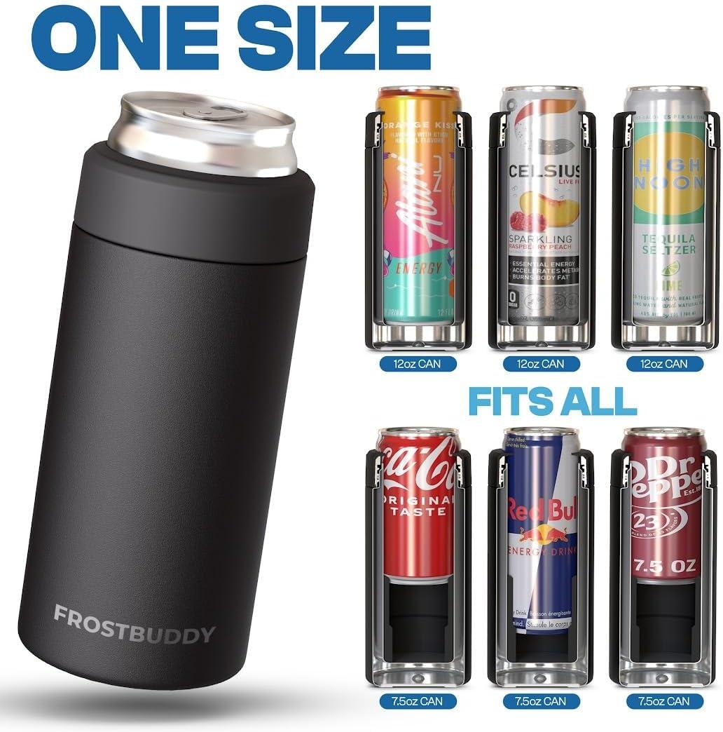 imageFrost Buddy Universal Mini Can Cooler  Fits 12oz Slim ampamp 75oz Mini Cans  Vacuum Insulated Stainless Steel  Keeps Beverages Cold or Hot  Compact Travel ampamp Cup Holder FriendlyPicnic Perfect