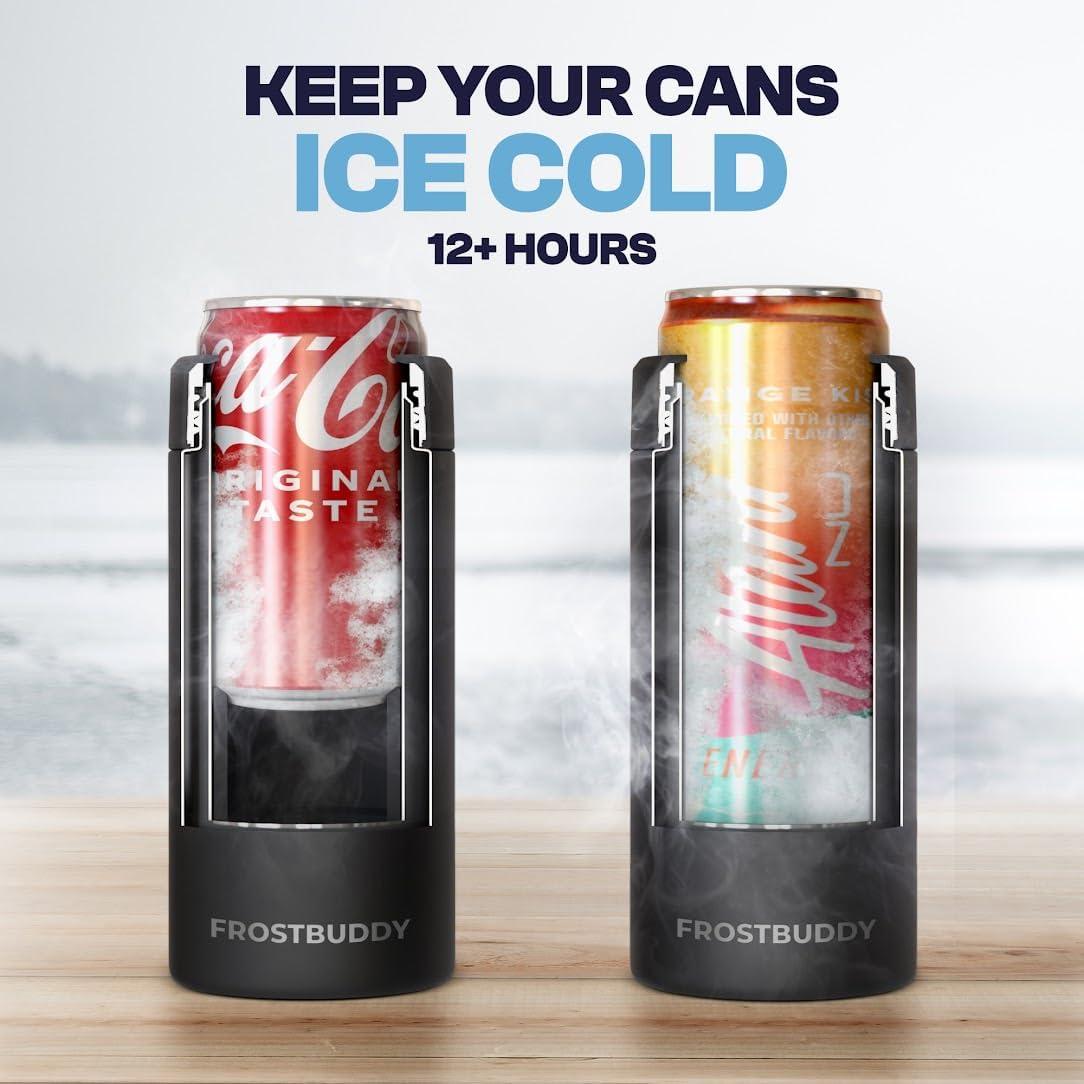 imageFrost Buddy Universal Mini Can Cooler  Fits 12oz Slim ampamp 75oz Mini Cans  Vacuum Insulated Stainless Steel  Keeps Beverages Cold or Hot  Compact Travel ampamp Cup Holder FriendlyWhite