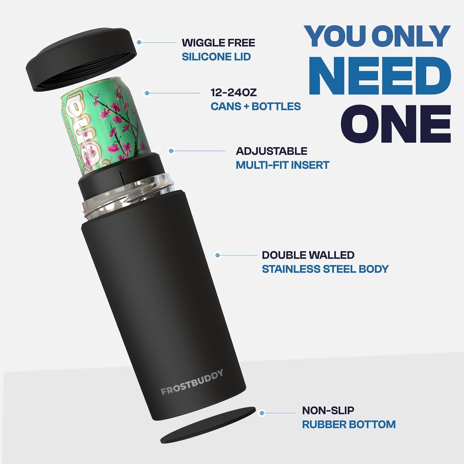 imageFrost Buddy Universal XL Can Cooler  Fits All  For 12 16 20 and 24 ounce Bottles  Insulated DoubleWalled Stainless Steel NebulaGlitz