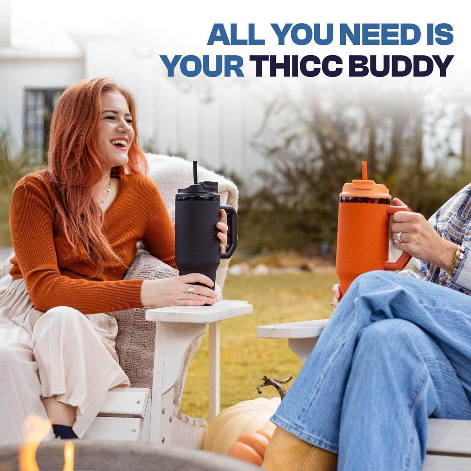 imageThicc Buddy  16 oz Stainless Steel Vacuum Insulated Tumbler with Lid and Straw for Water  Travel Mug Cupholder Friendly  Gifts for Women Men Him HerNebula