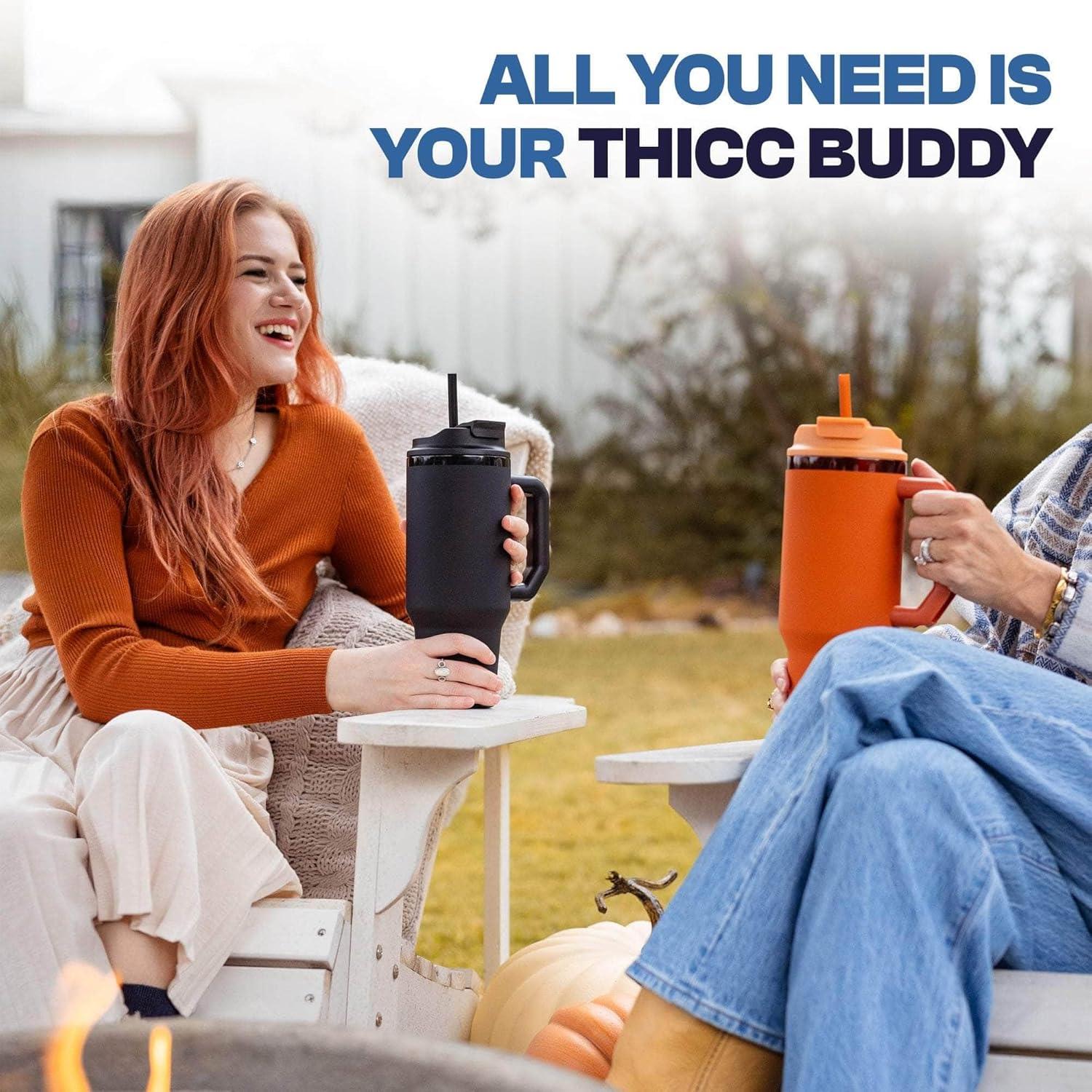 imageThicc Buddy  16 oz Stainless Steel Vacuum Insulated Tumbler with Lid and Straw for Water  Travel Mug Cupholder Friendly  Gifts for Women Men Him HerNeon USA