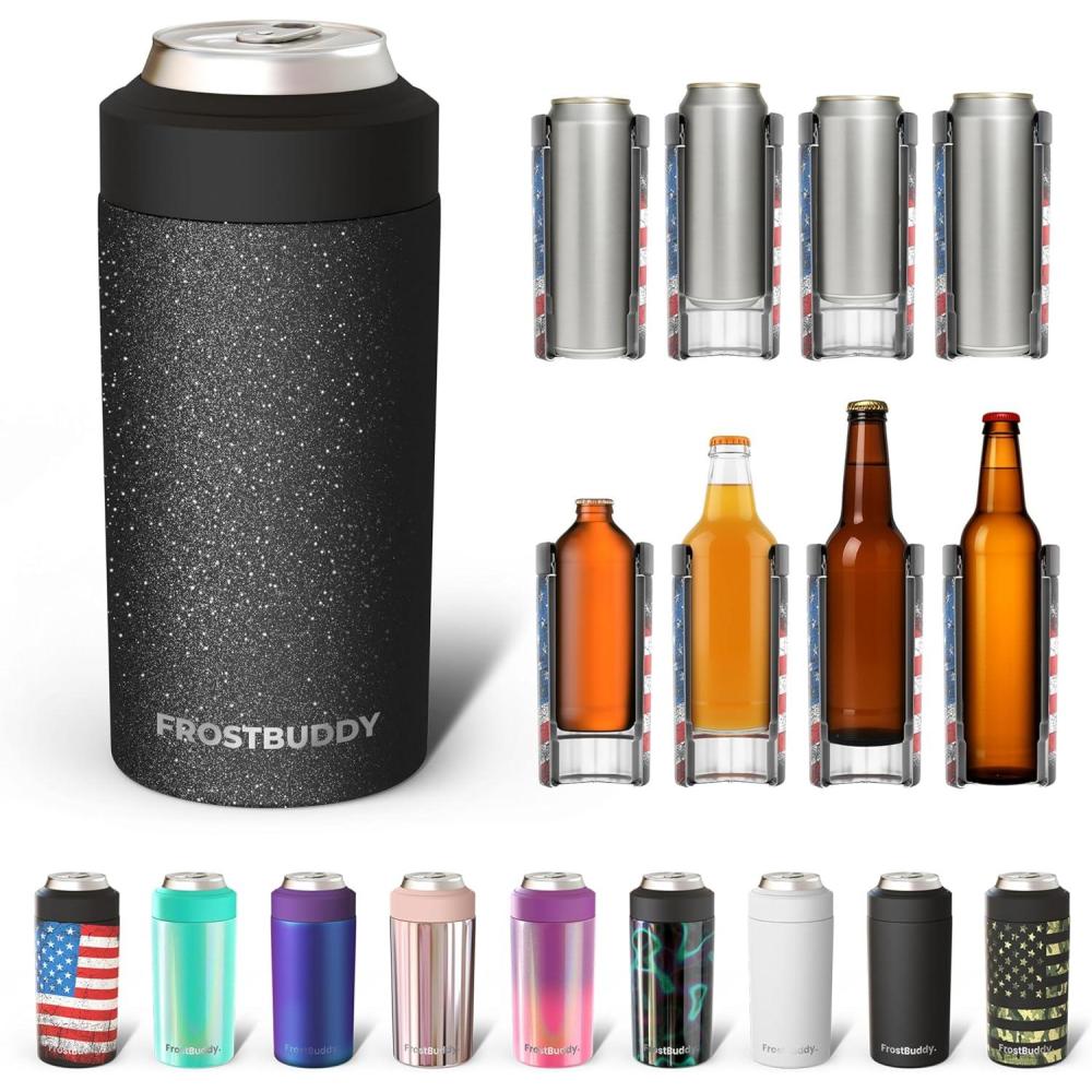 imageFrost Buddy Universal Buddy Can Cooler  Fits All  For Regular 12 ampamp 16 oz or SlimSize Bottles  Insulated DoubleWalled Stainless Steel MericaDark Glitz