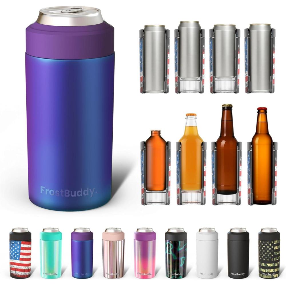 imageFrost Buddy Universal Can Cooler  Fits All  For Regular 12 ampamp 16 oz or SlimSize Bottles  Insulated DoubleWalled Stainless Steel Nebula