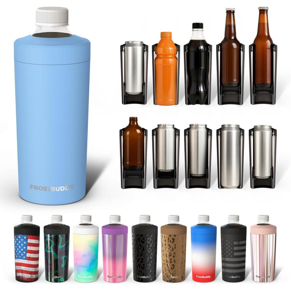 imageFrost Buddy Universal XL Can Cooler  Fits All  For 12 16 20 and 24 ounce Bottles  Insulated DoubleWalled Stainless Steel NebulaBaby Blue