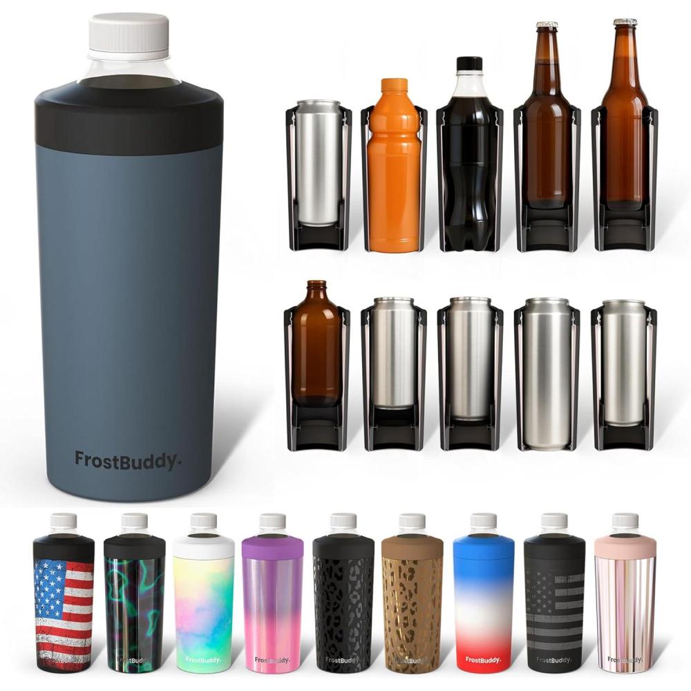 imageFrost Buddy Universal XL Can Cooler  Fits All  For 12 16 20 and 24 ounce Bottles  Insulated DoubleWalled Stainless Steel NebulaCharcoal