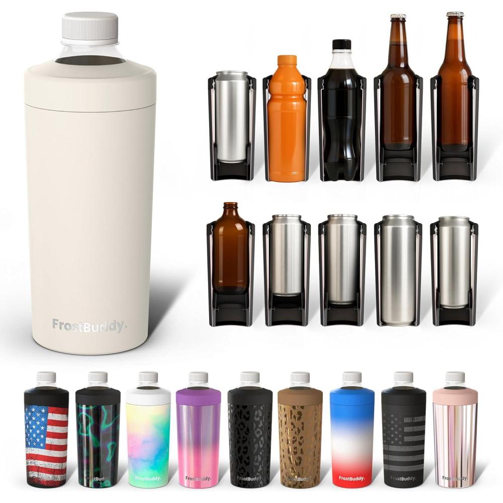 imageFrost Buddy Universal XL Can Cooler  Fits All  For 12 16 20 and 24 ounce Bottles  Insulated DoubleWalled Stainless Steel NebulaCream