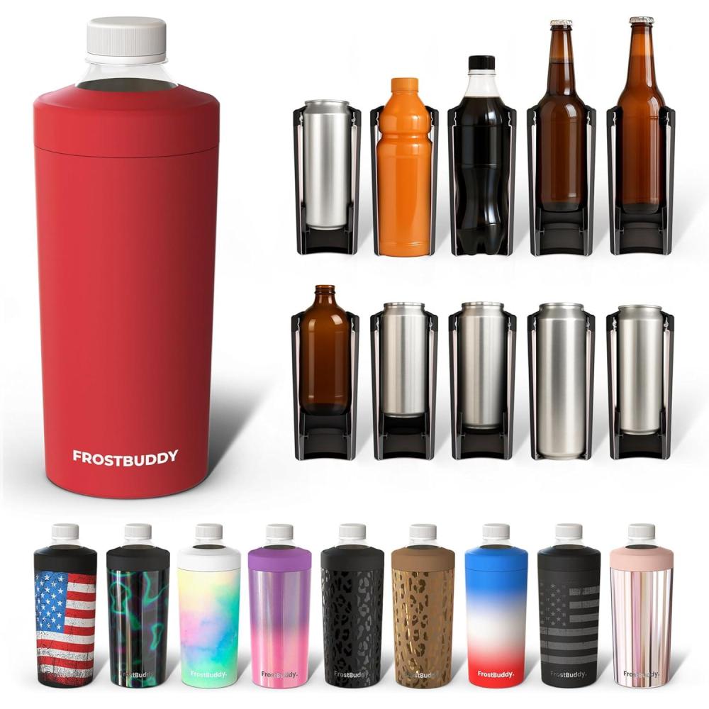 imageFrost Buddy Universal XL Can Cooler  Fits All  For 12 16 20 and 24 ounce Bottles  Insulated DoubleWalled Stainless Steel NebulaCrimson