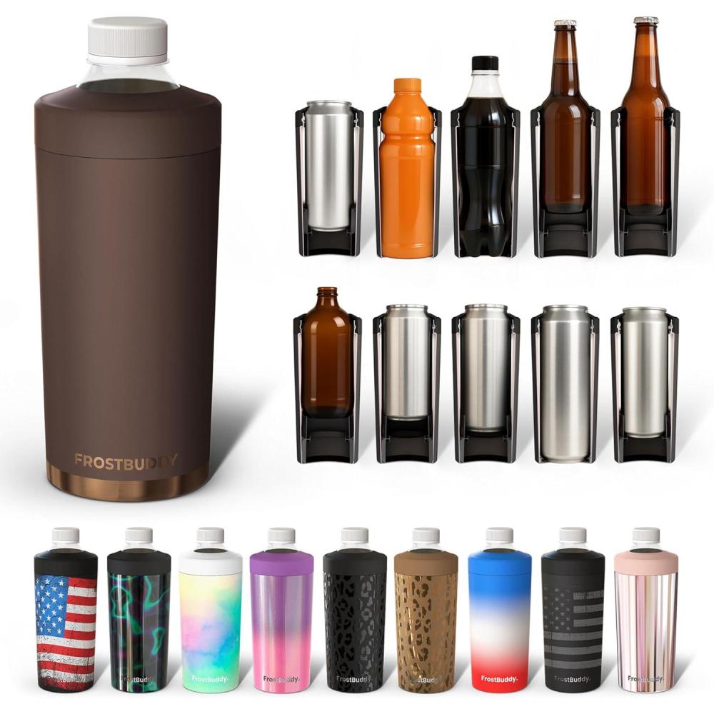 imageFrost Buddy Universal XL Can Cooler  Fits All  For 12 16 20 and 24 ounce Bottles  Insulated DoubleWalled Stainless Steel NebulaEspresso