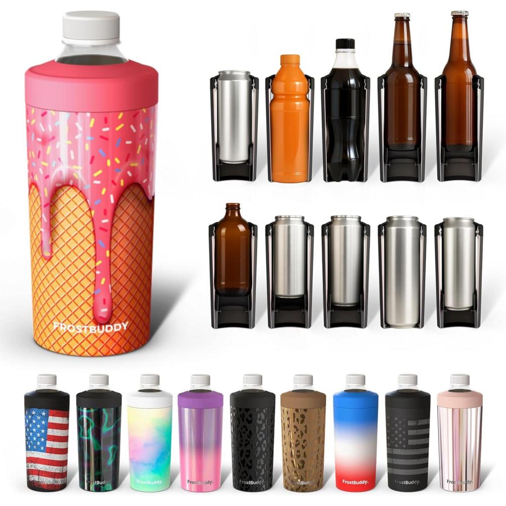imageFrost Buddy Universal XL Can Cooler  Fits All  For 12 16 20 and 24 ounce Bottles  Insulated DoubleWalled Stainless Steel NebulaIce Cream