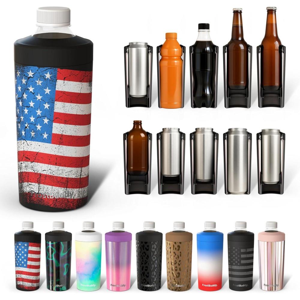 imageFrost Buddy Universal XL Can Cooler  Fits All  For 12 16 20 and 24 ounce Bottles  Insulated DoubleWalled Stainless Steel NebulaMerica
