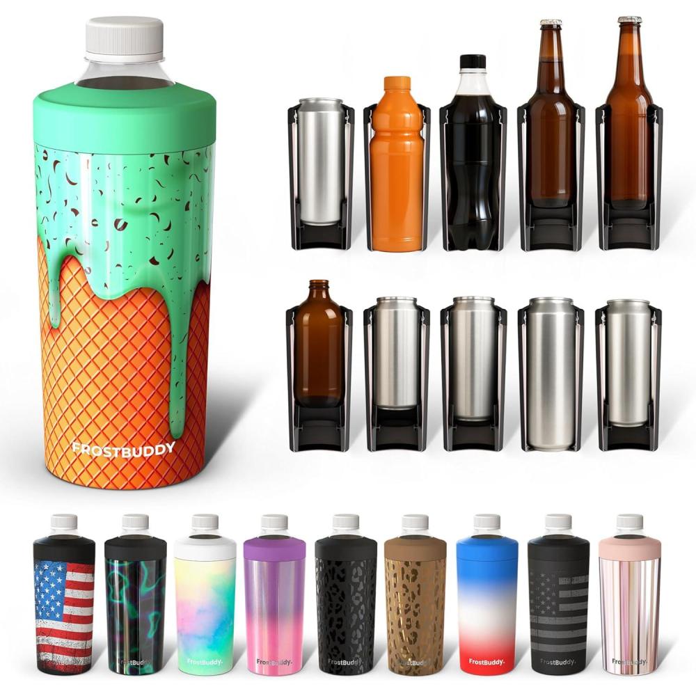 imageFrost Buddy Universal XL Can Cooler  Fits All  For 12 16 20 and 24 ounce Bottles  Insulated DoubleWalled Stainless Steel NebulaMint Chocolate