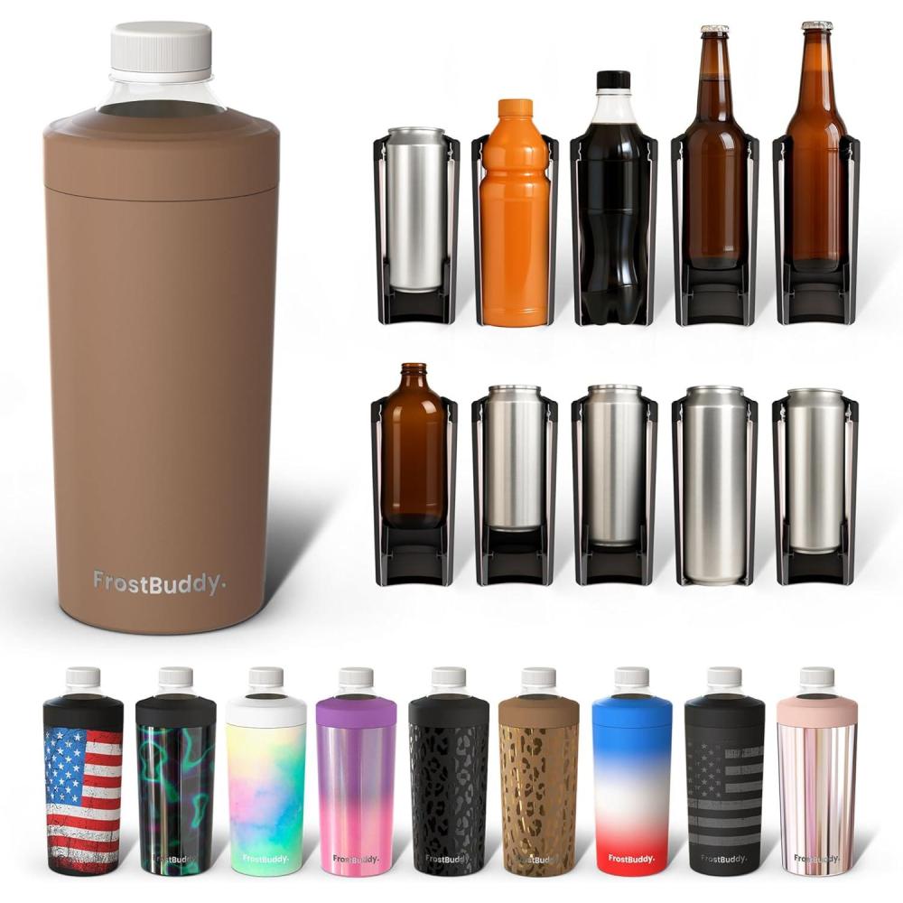 imageFrost Buddy Universal XL Can Cooler  Fits All  For 12 16 20 and 24 ounce Bottles  Insulated DoubleWalled Stainless Steel NebulaMocha