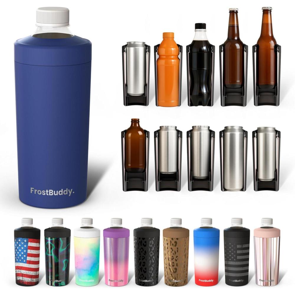 imageFrost Buddy Universal XL Can Cooler  Fits All  For 12 16 20 and 24 ounce Bottles  Insulated DoubleWalled Stainless Steel NebulaNavy