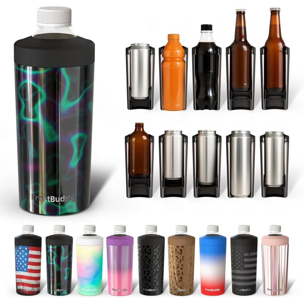 imageFrost Buddy Universal XL Can Cooler  Fits All  For 12 16 20 and 24 ounce Bottles  Insulated DoubleWalled Stainless Steel NebulaNorthern Lights
