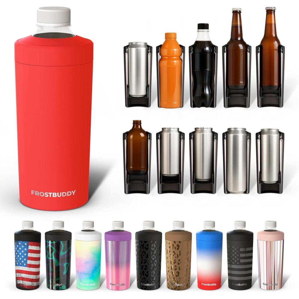 imageFrost Buddy Universal XL Can Cooler  Fits All  For 12 16 20 and 24 ounce Bottles  Insulated DoubleWalled Stainless Steel NebulaRed