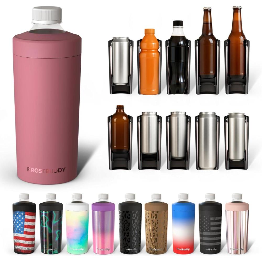 imageFrost Buddy Universal XL Can Cooler  Fits All  For 12 16 20 and 24 ounce Bottles  Insulated DoubleWalled Stainless Steel NebulaWinter Rose