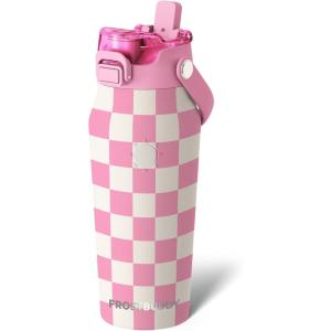 imageFrost Buddy 32oz Insulated Water Bottle with Straw ampamp Chug Lid  LeakProof Stainless Steel  24Hours Cold  SweatProof Cup Holder Friendly  Ideal for Gym Travel Sports ampamp Everyday HydrationPink Checkered