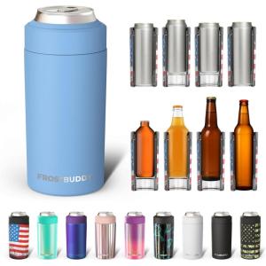 imageFrost Buddy Universal Buddy Can Cooler  Fits All  For Regular 12 ampamp 16 oz or SlimSize Bottles  Insulated DoubleWalled Stainless Steel MericaBaby Blue