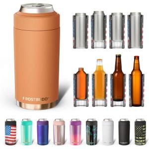 imageFrost Buddy Universal Buddy Can Cooler  Fits All  For Regular 12 ampamp 16 oz or SlimSize Bottles  Insulated DoubleWalled Stainless Steel MericaCaramel