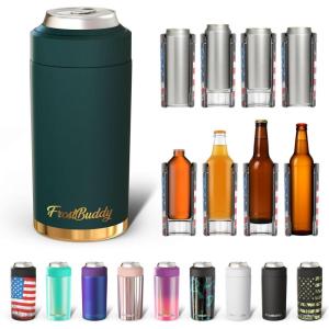 imageFrost Buddy Universal Buddy Can Cooler  Fits All  For Regular 12 ampamp 16 oz or SlimSize Bottles  Insulated DoubleWalled Stainless Steel MericaEmerald Elegance
