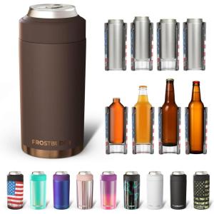 imageFrost Buddy Universal Buddy Can Cooler  Fits All  For Regular 12 ampamp 16 oz or SlimSize Bottles  Insulated DoubleWalled Stainless Steel MericaEspresso