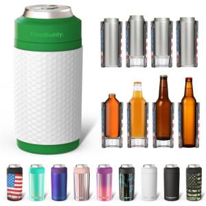 imageFrost Buddy Universal Buddy Can Cooler  Fits All  For Regular 12 ampamp 16 oz or SlimSize Bottles  Insulated DoubleWalled Stainless Steel MericaGolf