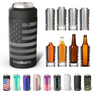 imageFrost Buddy Universal Buddy Can Cooler  Fits All  For Regular 12 ampamp 16 oz or SlimSize Bottles  Insulated DoubleWalled Stainless Steel MericaGunmetal Glory