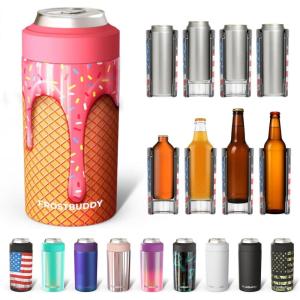 imageFrost Buddy Universal Buddy Can Cooler  Fits All  For Regular 12 ampamp 16 oz or SlimSize Bottles  Insulated DoubleWalled Stainless Steel MericaIce Cream