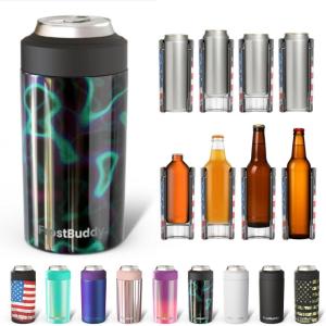 imageFrost Buddy Universal Buddy Can Cooler  Fits All  For Regular 12 ampamp 16 oz or SlimSize Bottles  Insulated DoubleWalled Stainless Steel MericaLights