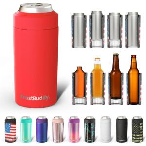 imageFrost Buddy Universal Buddy Can Cooler  Fits All  For Regular 12 ampamp 16 oz or SlimSize Bottles  Insulated DoubleWalled Stainless Steel MericaRed