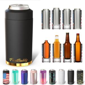 imageFrost Buddy Universal Buddy Can Cooler  Fits All  For Regular 12 ampamp 16 oz or SlimSize Bottles  Insulated DoubleWalled Stainless Steel MericaTexastea