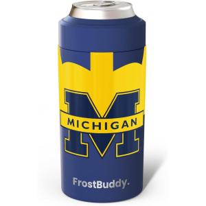 imageFrost Buddy Universal Can Cooler  Fits All  Stainless Steel Can Cooler for 12 oz ampamp 16 oz Regular or Slim Cans ampamp Bottles  Stainless Steel Michigan WolverinesMichigan Wolverines