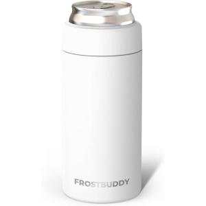 imageFrost Buddy Universal Mini Can Cooler  Fits 12oz Slim ampamp 75oz Mini Cans  Vacuum Insulated Stainless Steel  Keeps Beverages Cold or Hot  Compact Travel ampamp Cup Holder FriendlyWhite
