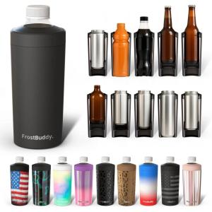 imageFrost Buddy Universal XL Can Cooler  Fits All  For 12 16 20 and 24 ounce Bottles  Insulated DoubleWalled Stainless Steel NebulaBlack
