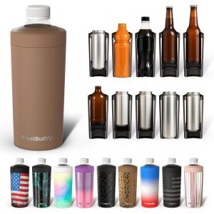 imageFrost Buddy Universal XL Can Cooler  Fits All  For 12 16 20 and 24 ounce Bottles  Insulated DoubleWalled Stainless Steel NebulaMocha