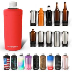 imageFrost Buddy Universal XL Can Cooler  Fits All  For 12 16 20 and 24 ounce Bottles  Insulated DoubleWalled Stainless Steel NebulaRed