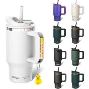 imageFrost Buddy Thicc Buddy  40 oz Stainless Steel Vacuum Insulated Tumbler with Lid and Straw for Water  Travel Mug Cupholder Friendly  Gifts for Women Men Him Her Emerald EleganceWhite