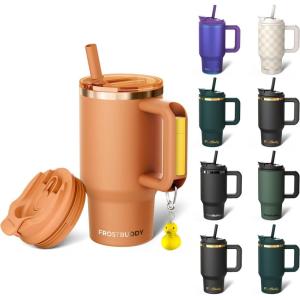 imageFrost Buddy Thicc Buddy  40 oz Stainless Steel Vacuum Insulated Tumbler with Lid and Straw for Water  Travel Mug Cupholder Friendly  Gifts for Women Men Him Her Emerald EleganceCaramel