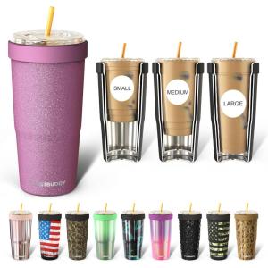 imageFrost Buddy Togo Buddy  30 oz Stainless Steel Vacuum Insulated Tumbler  To Go Coffee Cup  Reusable Iced Coffee Cups Travel Mug Thermal Cup for Hot ampamp Cold Drinks Dunkin Cup Pink CheckeredAurora