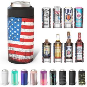 imageFrost Buddy Universal Can Cooler  Fits All  For Regular 12 ampamp 16 oz or SlimSize Bottles  Insulated DoubleWalled Stainless Steel Copper KissMerica Flag