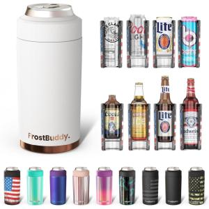 imageFrost Buddy Universal Can Cooler  Fits All  For Regular 12 ampamp 16 oz or SlimSize Bottles  Insulated DoubleWalled Stainless Steel Copper KissMultiple Colors